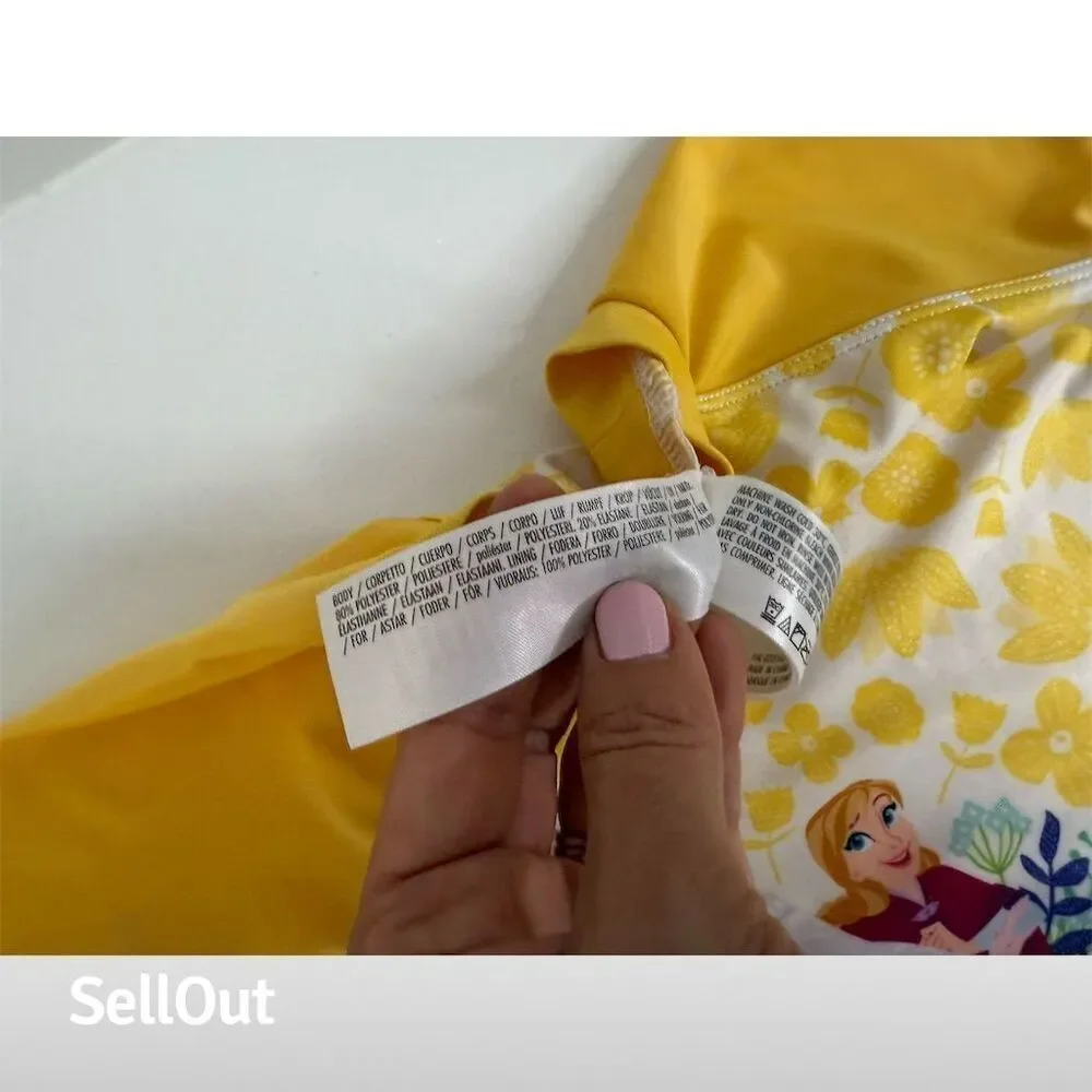 Disney Frozen Girls' One Piece Swimsuit Yellow Floral Size M​​